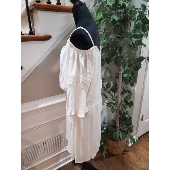 Naif Women's White 100% Rayon Cold Shoulder Long Sleeve Knee Length Dress 2X - Picture 6 of 15